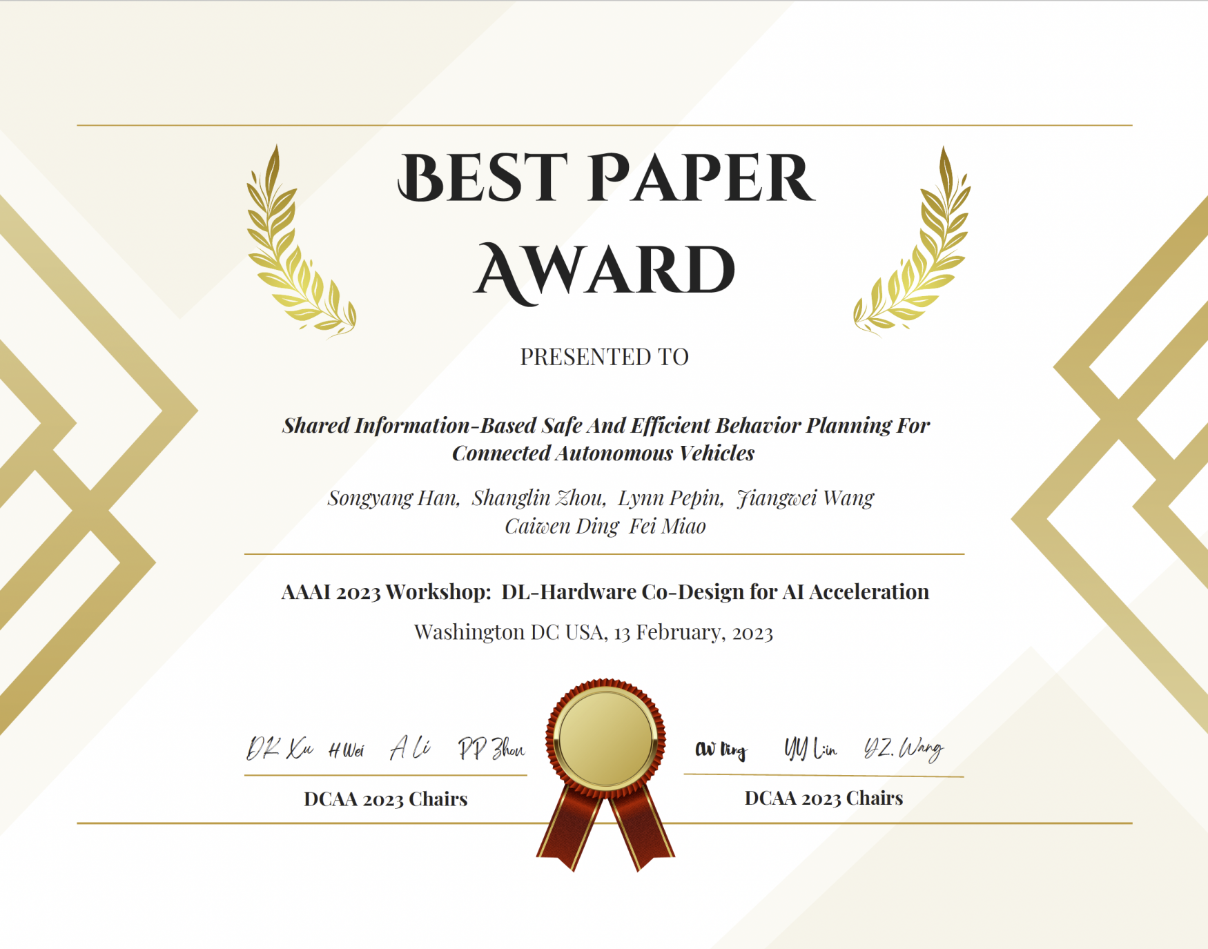 Best Paper Award at AAAI DCAA 2023